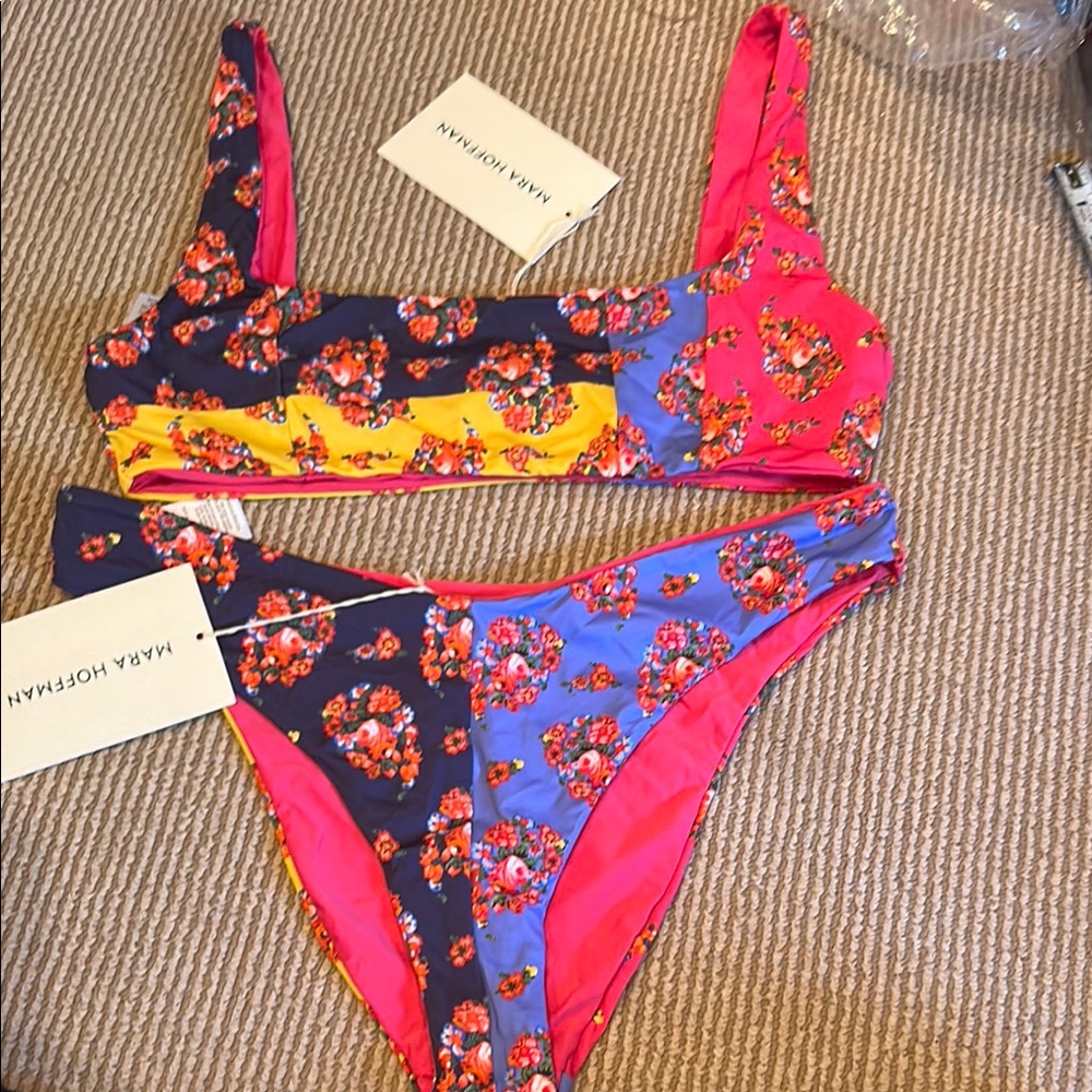 NWT Mara Hoffman Floral color-block bikini size large